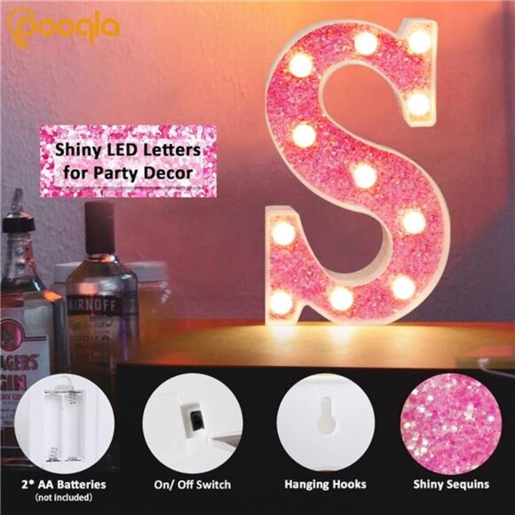 LED Marquee Letter Lights, Light Up Pink Letters Glitter Alphabet Letter Sign - Picture 4 of 7